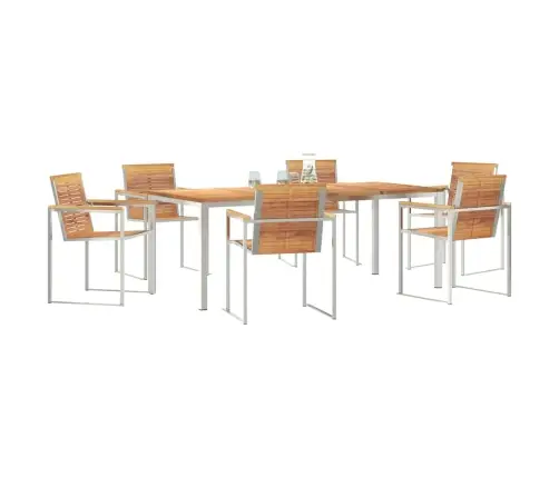 7 Daļu Dārza Ēdamgalds Komplekts No Solid Wood Teak Un Nerūsējošā Tērauda Vidaxl