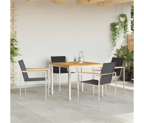 5 Daļīgs Dārza Ēdamgalda Komplekts No Cietkoksnes Teak Un Nerūsējošā Tērauda Vidaxl