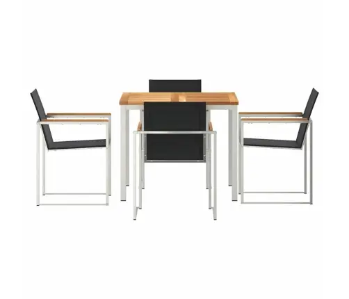 5 Daļīgs Dārza Ēdamgalda Komplekts No Cietkoksnes Teak Un Nerūsējošā Tērauda Vidaxl