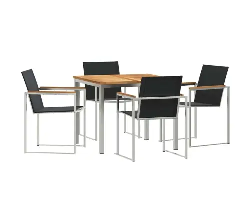 5 Daļīgs Dārza Ēdamgalda Komplekts No Cietkoksnes Teak Un Nerūsējošā Tērauda Vidaxl