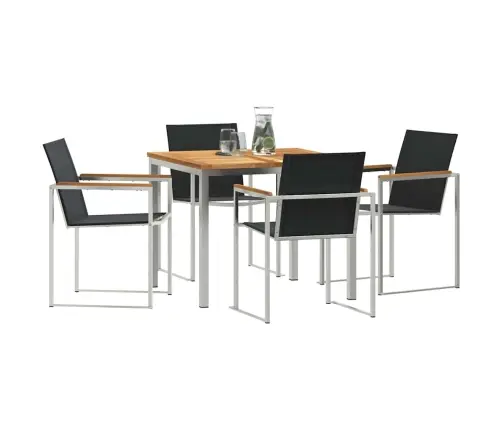 5 Daļīgs Dārza Ēdamgalda Komplekts No Cietkoksnes Teak Un Nerūsējošā Tērauda Vidaxl