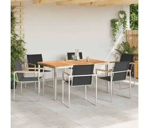 7 Daļīgs Dārza Ēdamistabas Komplekts No Teka Un Nerūsējošā Tērauda Vidaxl