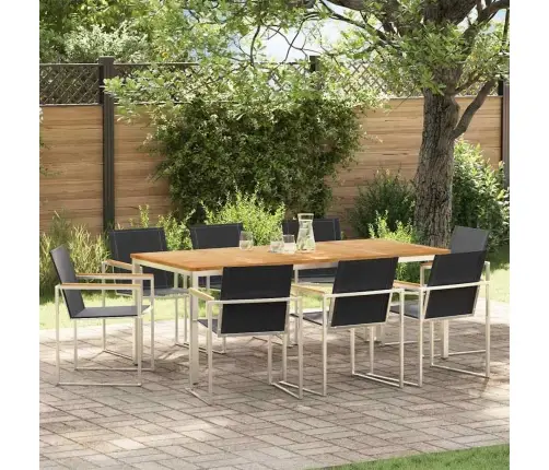 9 Daļu Dārza Galds Un Krēslu Komplekts No Cietkoksnes Teaka Un Nerūsējošā Tērauda Vidaxl