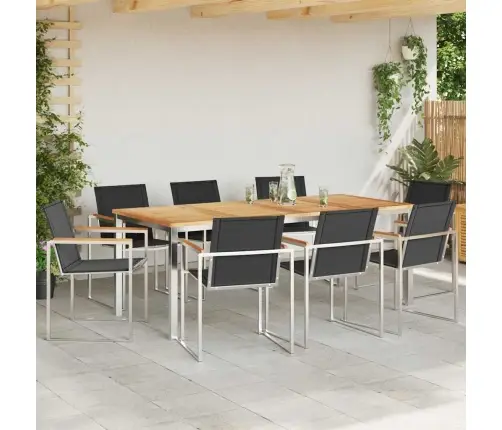 9 Daļu Dārza Galds Un Krēslu Komplekts No Cietkoksnes Teaka Un Nerūsējošā Tērauda Vidaxl