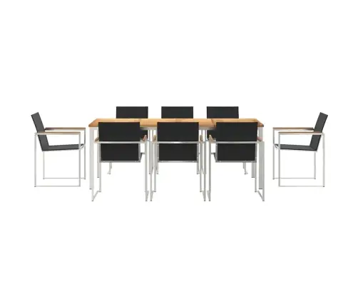 9 Daļu Dārza Galds Un Krēslu Komplekts No Cietkoksnes Teaka Un Nerūsējošā Tērauda Vidaxl