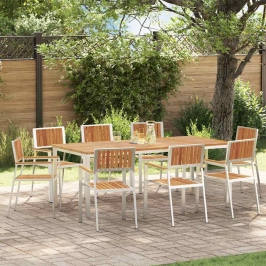 Sodo Kėdė 8 Pcs Ruda 56 X 54.5 X 87Cm Akacijos Medienos Masyvas