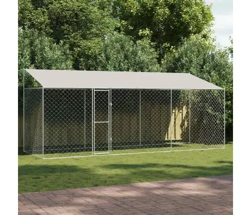 Koerte Puuri Katusega Hõbedane 600 X 200 X 256 Cm Terase Ja Pe