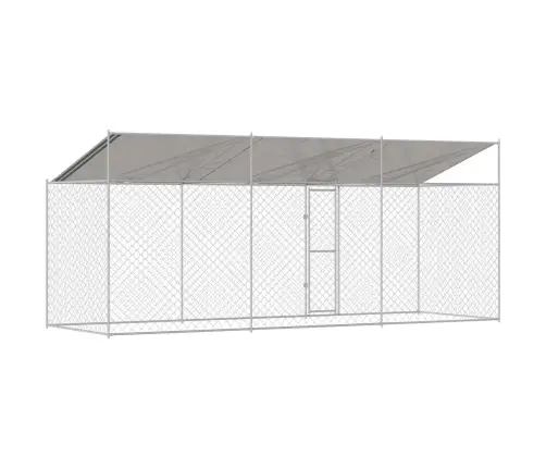 Koerte Puuri Katusega Hõbedane 600 X 200 X 256 Cm Terase Ja Pe