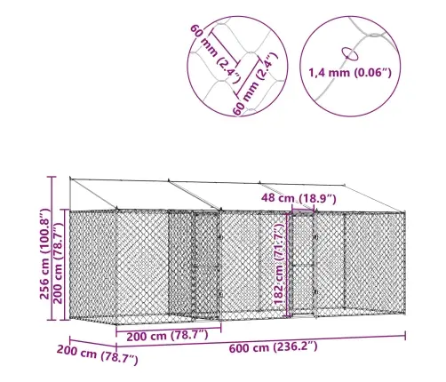 Suņu Būris Sudraba 600 X 200 X 256 Cm Cinkots Tērauds