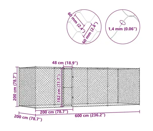 Suņu Būris Sudraba 600 X 200 X 256 Cm Cinkots Tērauds