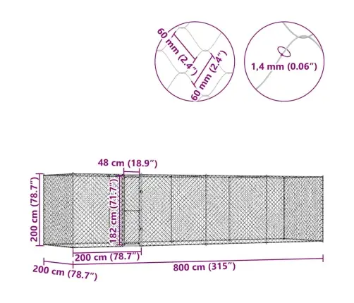 Suņu Būris Sudraba 800 X 200 X 256 Cm Cinkots Tērauds