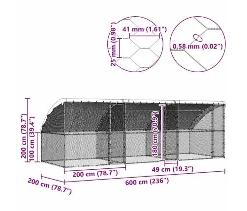Vistu Būris Sudraba 600 X 200 X 198.5 Cm Cinkots Tērauds Vidaxl