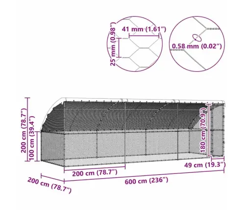 Vistu Būris Sudraba 600 X 200 X 198.5 Cm Cinkots Tērauds Vidaxl