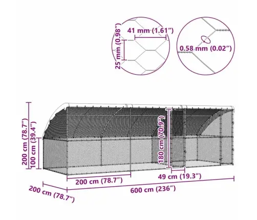 Vistu Būris Sudraba 600 X 200 X 198.5 Cm Cinkots Tērauds Vidaxl Vistu Būris Sudraba 600 X 200 X 198.5 Cm Cinkots Tērauds Vidaxl