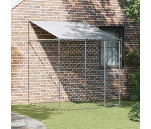 Koerte Puuri Katusega Hõbedane 200 X 200 X 258 Cm Terase Ja Pe