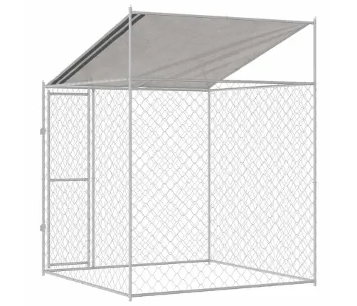 Koerte Puuri Katusega Hõbedane 200 X 200 X 258 Cm Terase Ja Pe