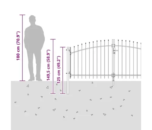 Dārza Vārti Ar Uzgaļu Augšu, Divu Vērtnes Pelēks 100X300 Cm Tērauds Vidaxl