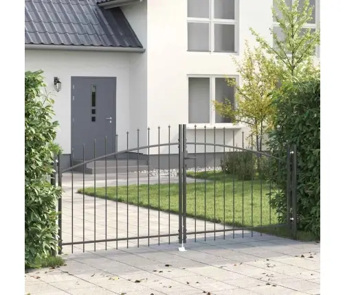 Dārza Vārti Ar Izgriezumu Virsotnes Divviru Pelēki 150X300 Cm Tērauds Vidaxl