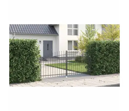 Dārza Vārti Ar Izgriezumu Virsotnes Divviru Pelēki 150X300 Cm Tērauds Vidaxl