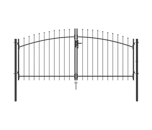 Dārza Vārti Ar Izgriezumu Virsotnes Divviru Pelēki 150X300 Cm Tērauds Vidaxl