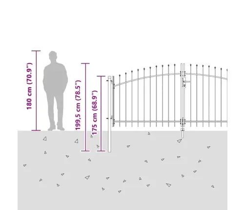 Dārza Vārti Ar Izgriezumu Virsotnes Divviru Pelēki 150X300 Cm Tērauds Vidaxl