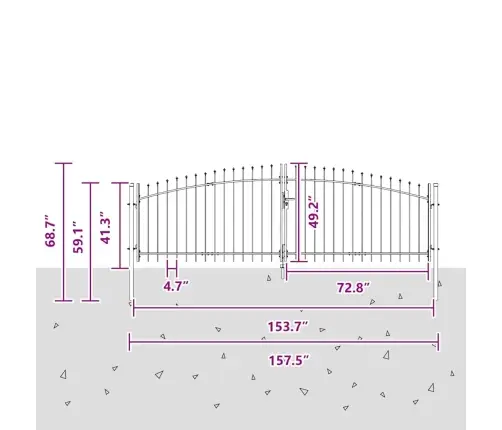Dārza Vārti Ar Dziļa Vāka Divviru Dizainu Pelēki 4 X 1.25 M Tēraudā Vidaxl