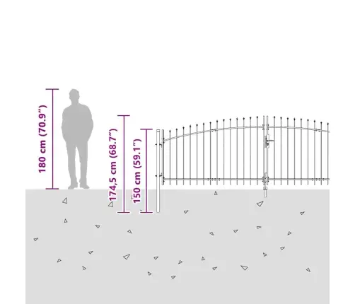 Dārza Vārti Ar Dziļa Vāka Divviru Dizainu Pelēki 4 X 1.25 M Tēraudā Vidaxl