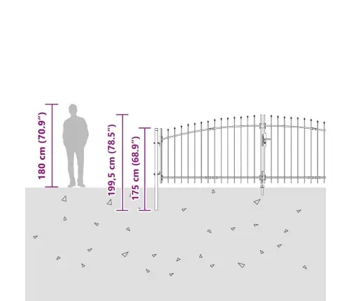 Divviru Vārti Ar Slēdzeni Pelēka 400 X 199.5 Cm Tērauds Vidaxl