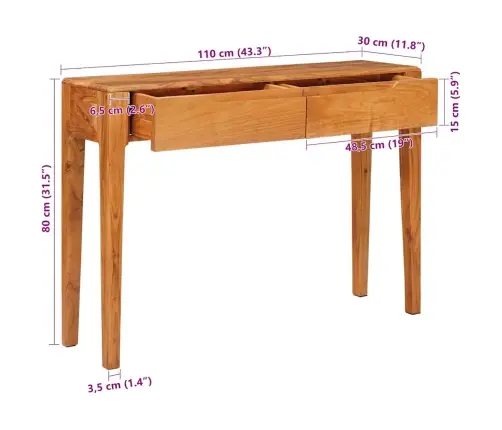 Konsoles Galds Brūna 110 X 30 X 80 Cm Akācijas Masīvkoks Vidaxl