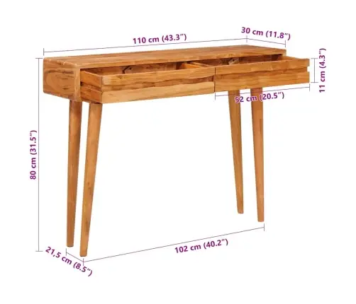 Konsoles Galds Brūna 110 X 30 X 80 Cm Cietā Akācijas Koks Vidaxl