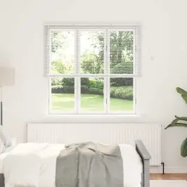 Logu Žalūzija Ar Aizkariem Balts Alumīnijs Vidaxl