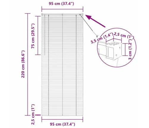 Aknarulo Kardinatega Valge Alumiinium
