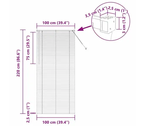 Logu Žalūzija Ar Aizkariem Cits Balta 100 X 220 Cm Alumīnijs Vidaxl