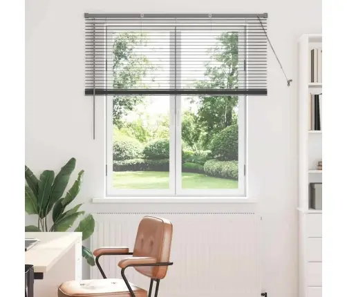 Logu Žalūzija Ar Aizkariem Cits Tumši Pelēka 80 X 130 Cm Alumīnijs Vidaxl