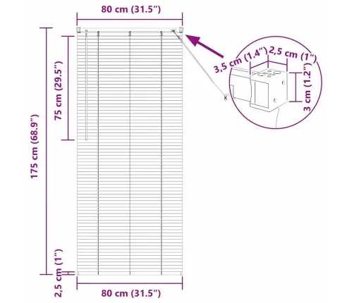 Logu Žalūzija Ar Aizkariem Cits Tumši Pelēka 80 X 175 Cm Alumīnijs Vidaxl