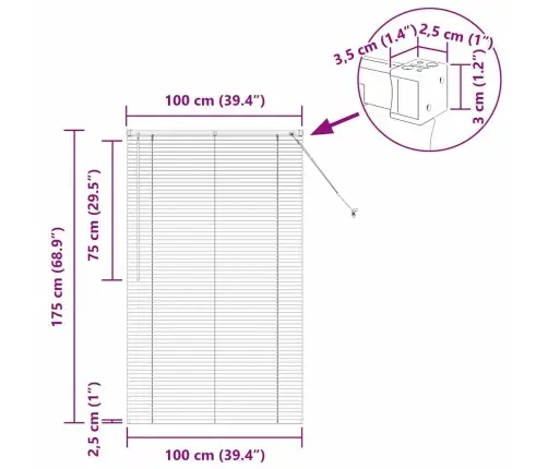Logu Žalūzija Ar Aizkariem Cits Tumši Pelēka 100 X 175 Cm Alumīnijs Vidaxl
