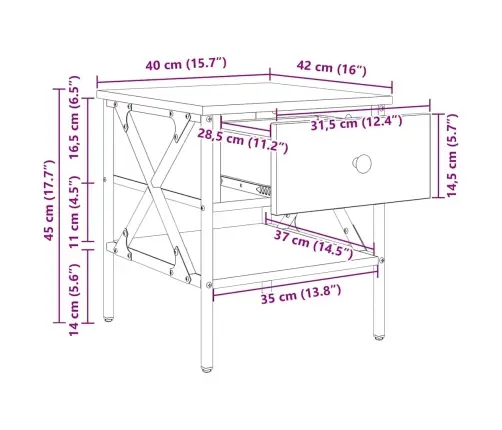 Öökapp Vana Puit 40 X 42 X 45 Cm Inseneritud Puit Ja Metall