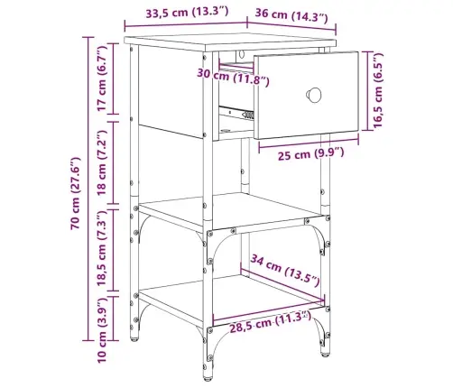 Šalia Lovos Spintelė Su Stalčių Ruda 33.5 X 36 X 70 Cm
