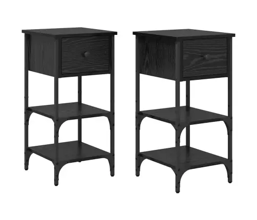 Šalia Lovos Spintelė 2 Pcs Juodas Ąžuolas 33.5 X 36 X 70 Cm