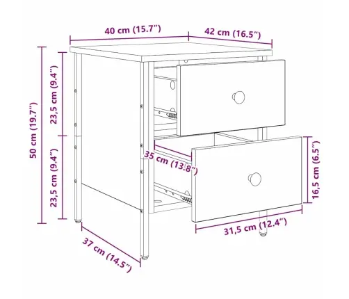 Naktsgaldiņš Melna Ozola 40X42X50 Cm Inženierijas Koks Vidaxl