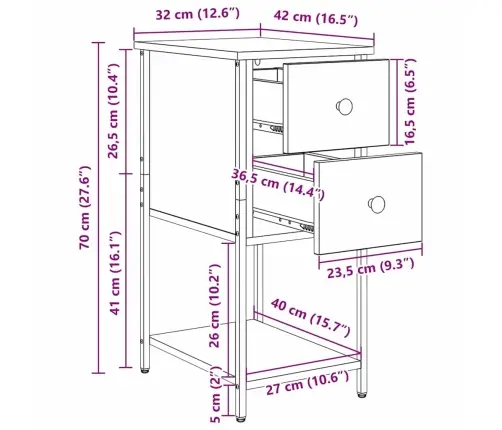 Nakts Skapītis Ar Atvilktni 2 Pcs Vecs Koks 32 X 42 X 70 Cm Vidaxl
