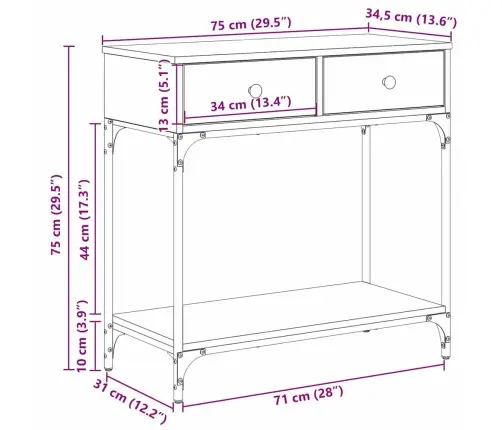 Konsoles Galds Melns Ozols 75X34.5X75 Cm Inženierijas Koks Vidaxl
