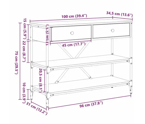Konsolinis Stalas Juodas Ąžuolas 100 X 34,5 X 75 Cm Medis