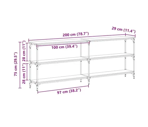 Konsoles Galds Melns Ozols 200X29X75 Cm Inženierijas Koks Vidaxl