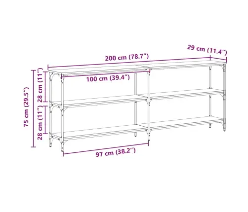 Konsolinis Stalas Juoda Ąžuolo 200 X 29 X 75 Cm