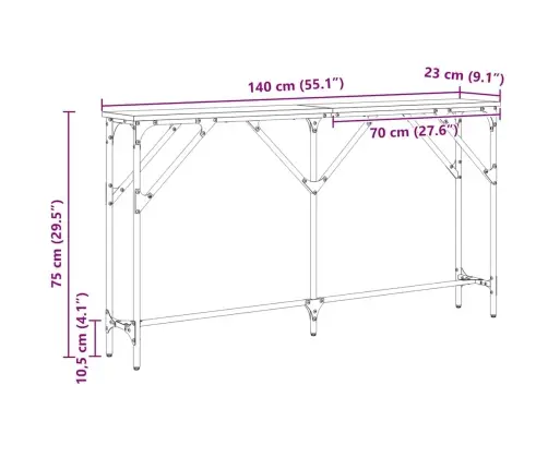 Konsoollaud Must Tamm 140 X 23 X 75 Cm
