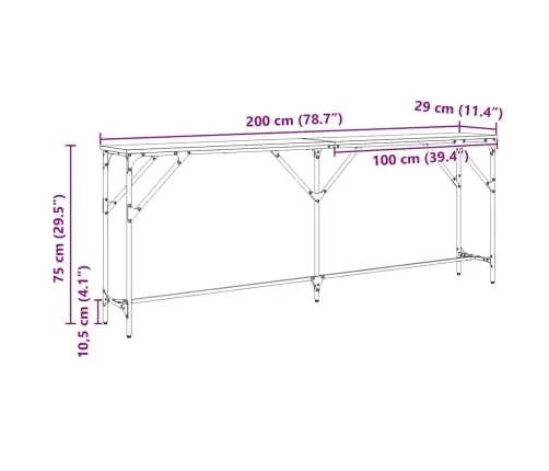Konsoles Galds Vecs Koks 200X29X75 Cm Inženieru Koks Vidaxl