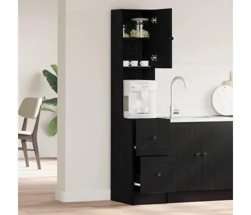 Köögi Kapi Pealne Sahtliga Riiuliga Must Tamm 32 X 50 X 180 Cm