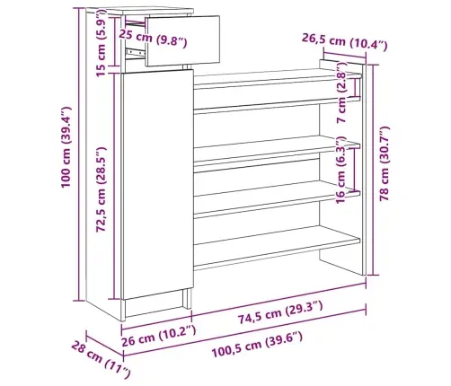 Apavu Skapis Vecs Koks 100.5X28X100 Cm Cietais Koks Vidaxl