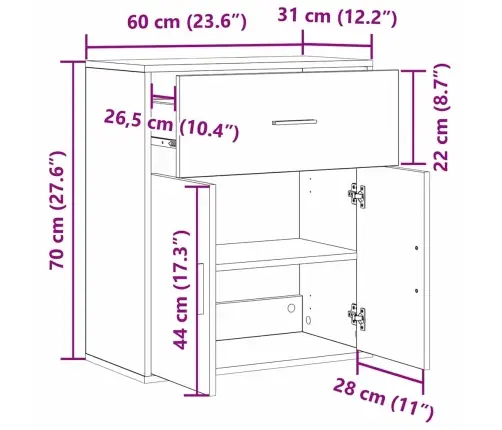 Puse Ar Atvilktni Ar Plauktu Melns Ozols 60 X 31 X 70 Cm Inženierijas Koks Vidaxl
